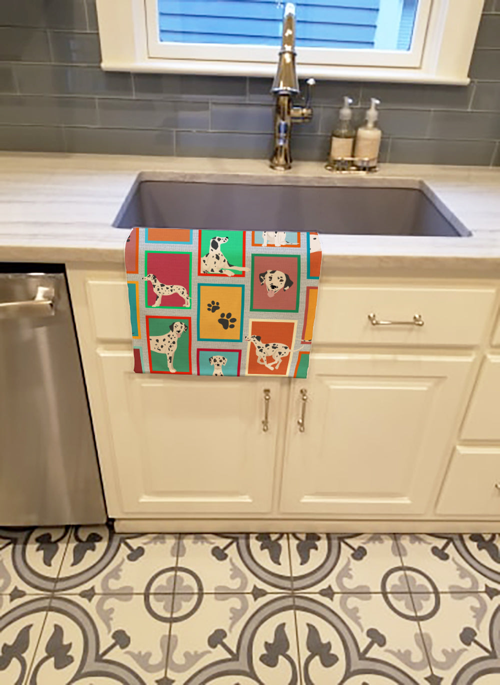 Lots of Dalmatian Kitchen Towel Velour Plush Front and Cotton Loop Back Machine Washable