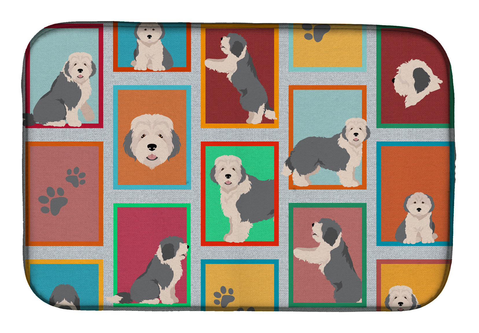 Lots of Old English Sheepdog Dish Drying Mat Absorbent Dish Drying Mat Pad for Kitchen Counter Dish Drainer Mat for Countertop, 14 x 21", Multicolor