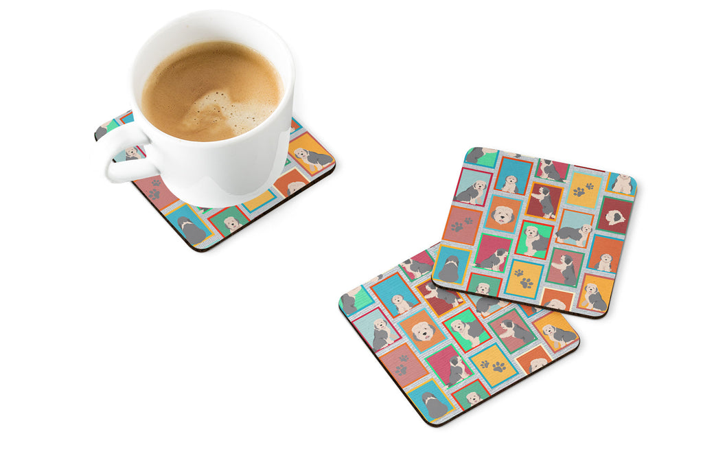 Lots of Old English Sheepdog Foam Coasters Set of 4 Cup Coasters for Indoor Outdoor, Tabletop Protection, Anti Slip, Mouse pad Material