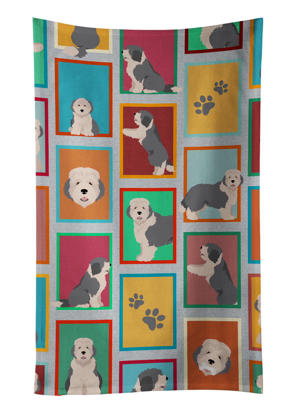 Lots of Old English Sheepdog Kitchen Towel Velour Plush Front and Cotton Loop Back Machine Washable