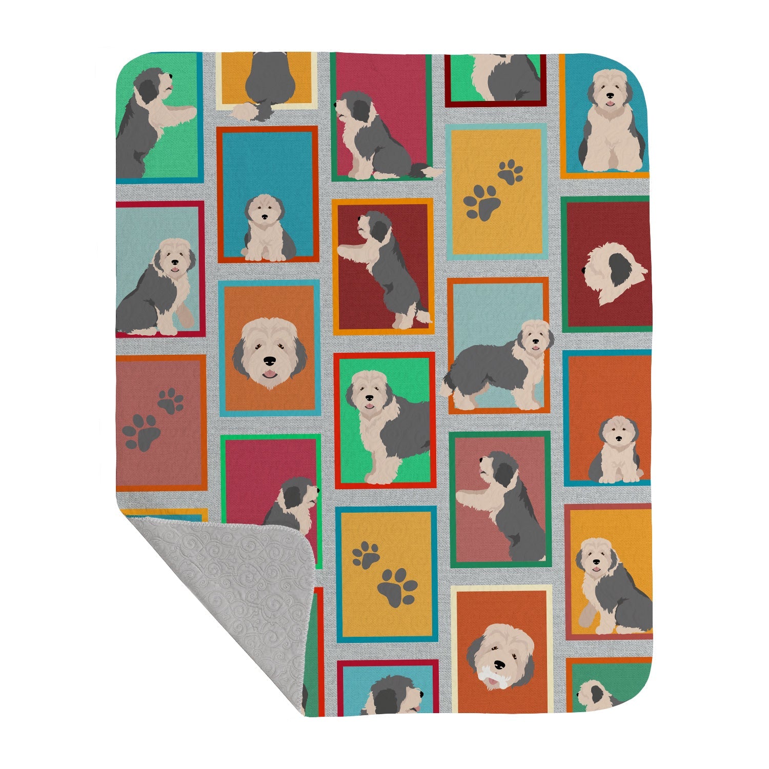 Lots of Old English Sheepdog Quilted Blanket 50x60 Artwork Pattern Quilted Throw Blanket for Bed, Couch, Sofa, Soft and Lightweight