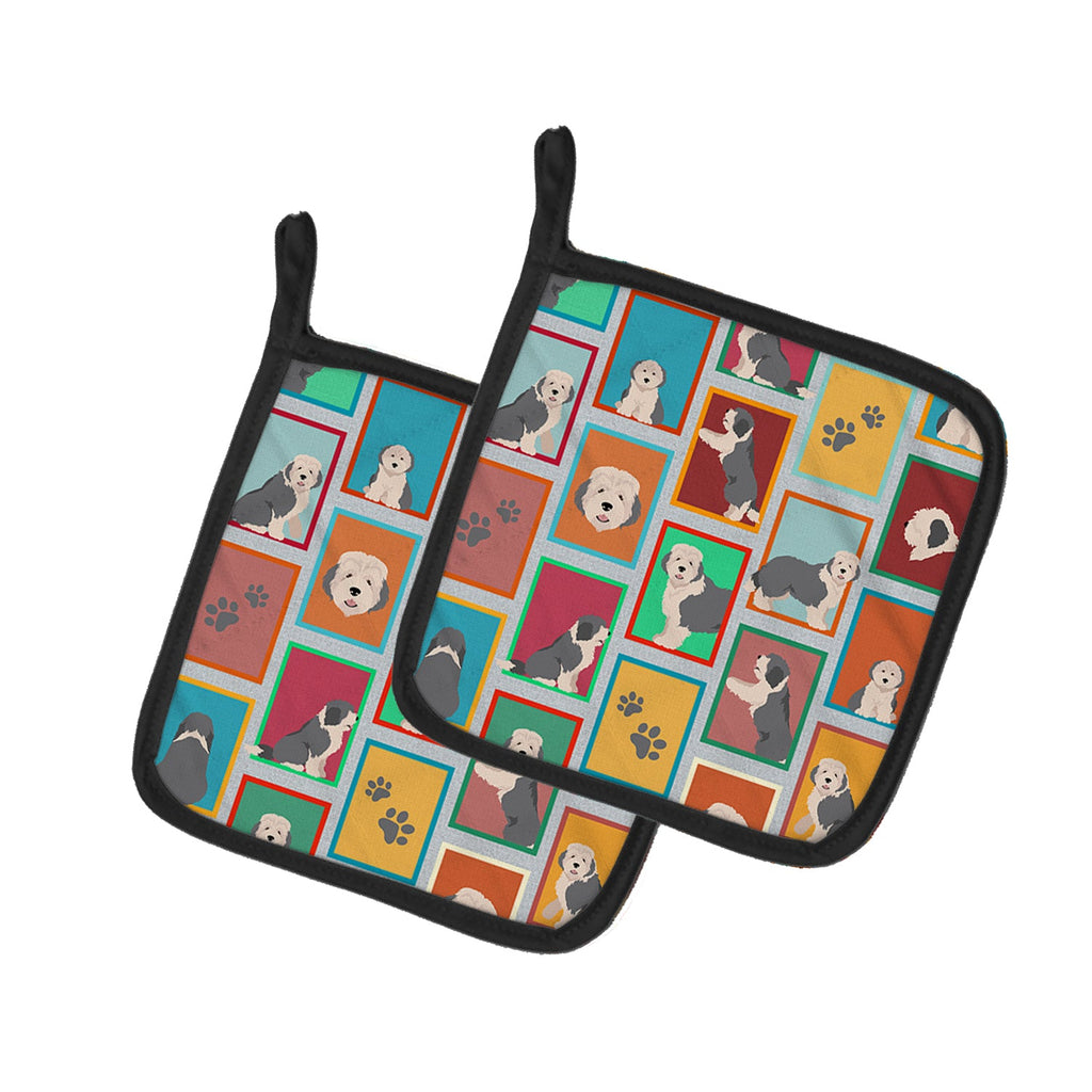 Lots of Old English Sheepdog Pot Holder Set of 2 Heat Resistant Quilted Hot Pads 7.5 x 7.5 Inch, Insulated Kitchen Trivets for Cooking & Baking