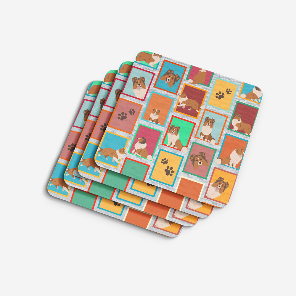 Lots of Sheltie Foam Coasters Set of 4 Cup Coasters for Indoor Outdoor, Tabletop Protection, Anti Slip, Mouse pad Material