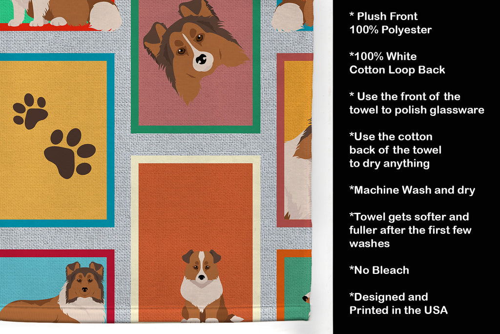 Lots of Sheltie Kitchen Towel Velour Plush Front and Cotton Loop Back Machine Washable
