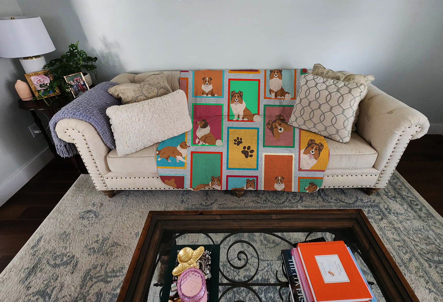 Lots of Sheltie Quilted Blanket 50x60 Artwork Pattern Quilted Throw Blanket for Bed, Couch, Sofa, Soft and Lightweight