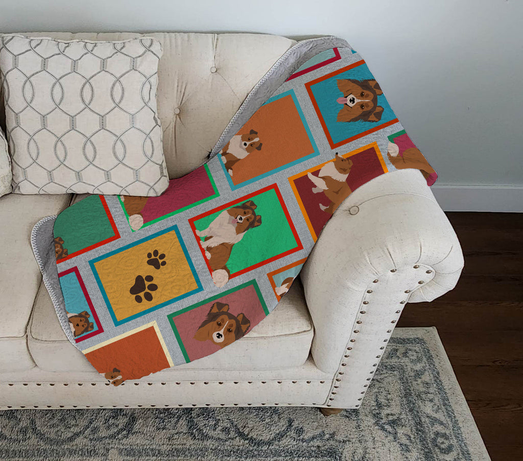 Lots of Sheltie Quilted Blanket 50x60 Artwork Pattern Quilted Throw Blanket for Bed, Couch, Sofa, Soft and Lightweight