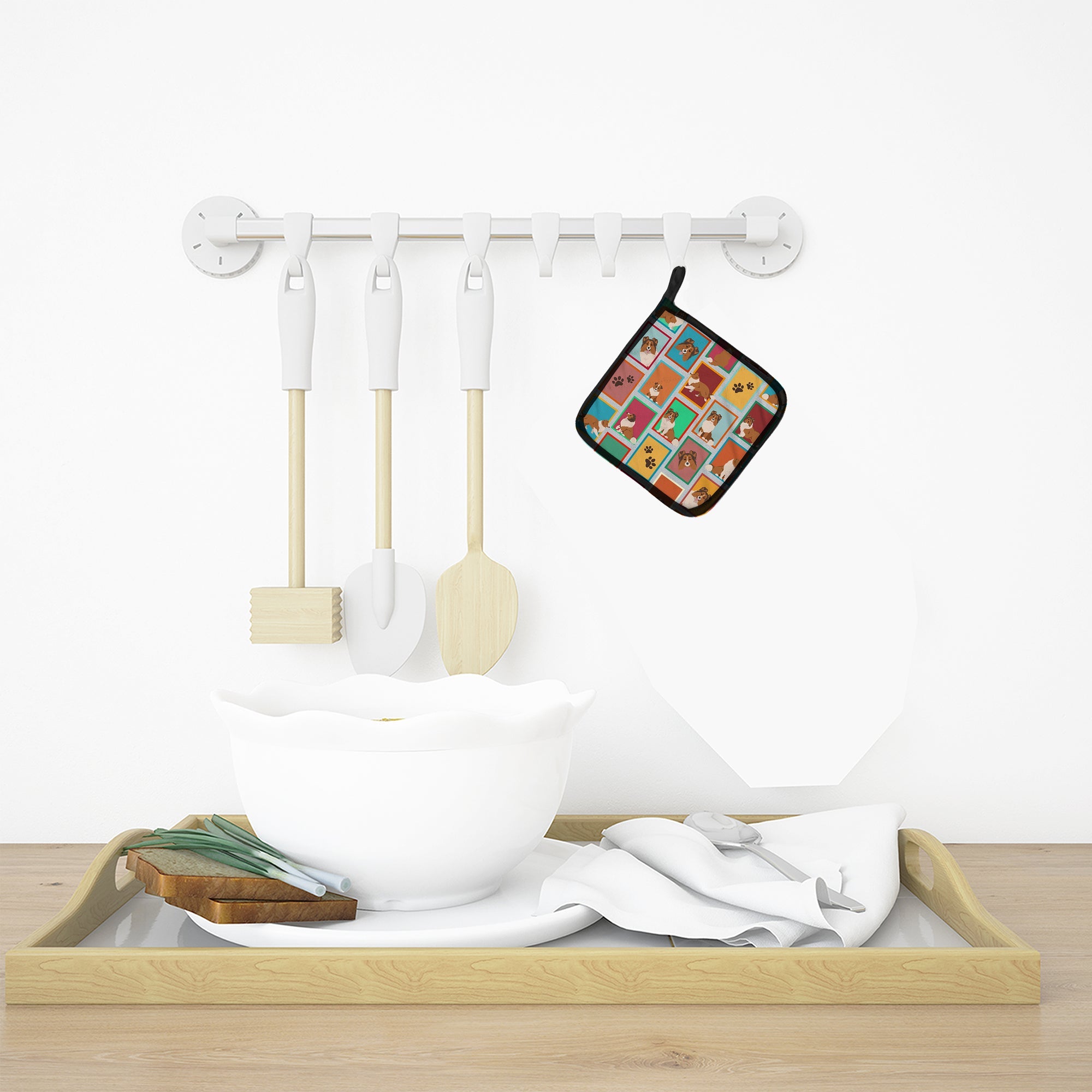 Lots of Sheltie Pot Holder Set of 2 Heat Resistant Quilted Hot Pads 7.5 x 7.5 Inch, Insulated Kitchen Trivets for Cooking & Baking