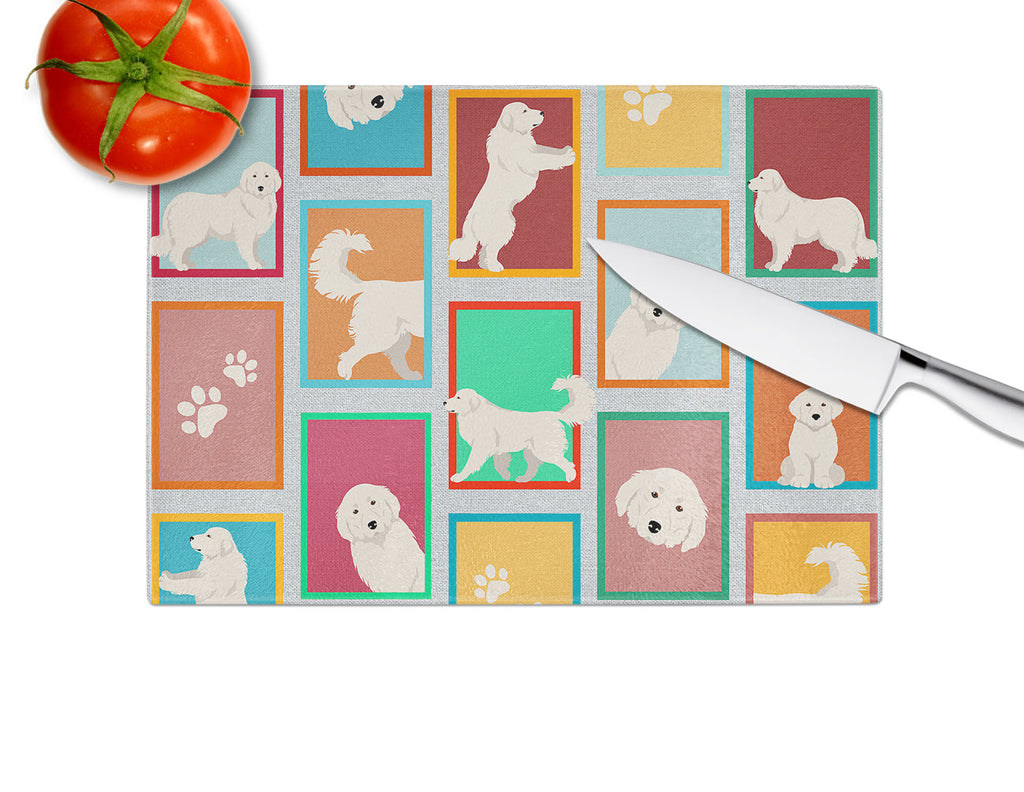 Lots of Great Pyrenees Cutting Board Tempered Glass Kitchen Cutting Surface, Heat Resistant Chopping, Non-Slip Feet, Food Prep & Serving