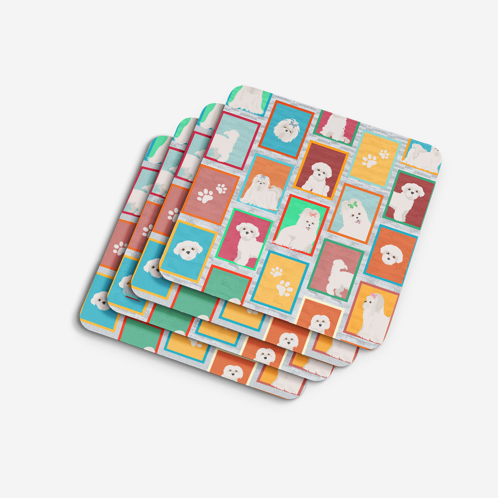Lots of Maltese Foam Coasters Set of 4 Cup Coasters for Indoor Outdoor, Tabletop Protection, Anti Slip, Mouse pad Material