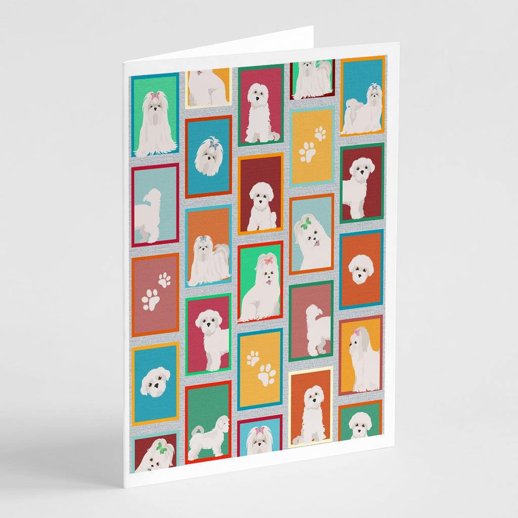 Lots of Maltese Greeting Cards Pack of 8 Blank Cards with Envelopes Whimsical A7 Size 5x7