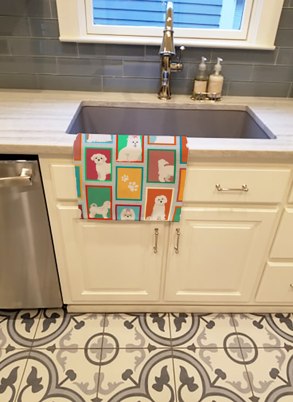 Lots of Maltese Kitchen Towel Velour Plush Front and Cotton Loop Back Machine Washable