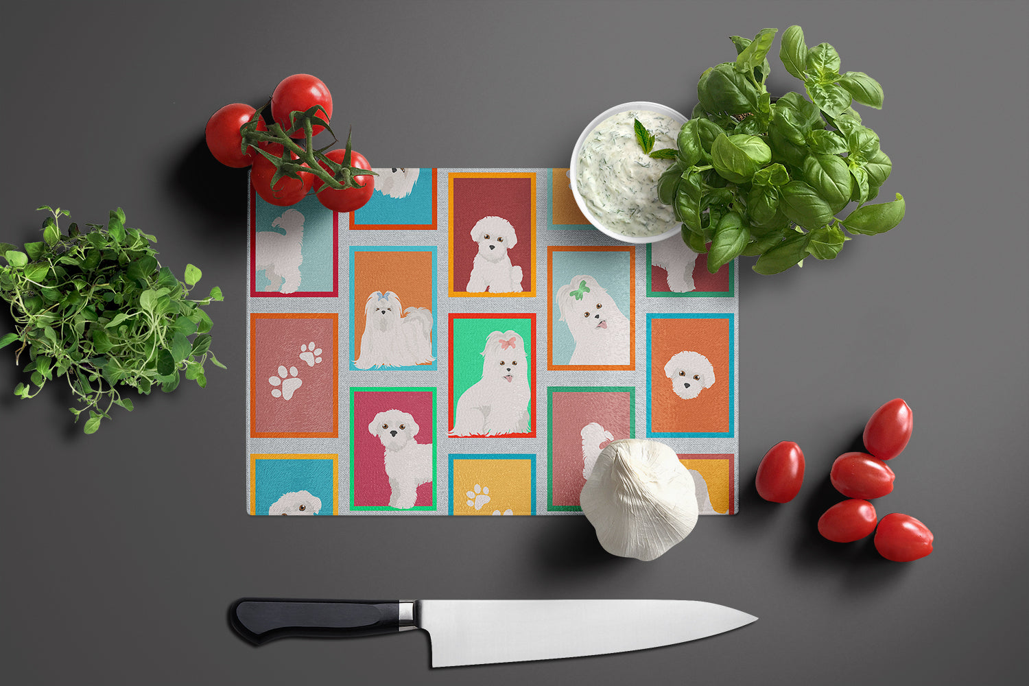 Lots of Maltese Cutting Board Tempered Glass Kitchen Cutting Surface, Heat Resistant Chopping, Non-Slip Feet, Food Prep & Serving
