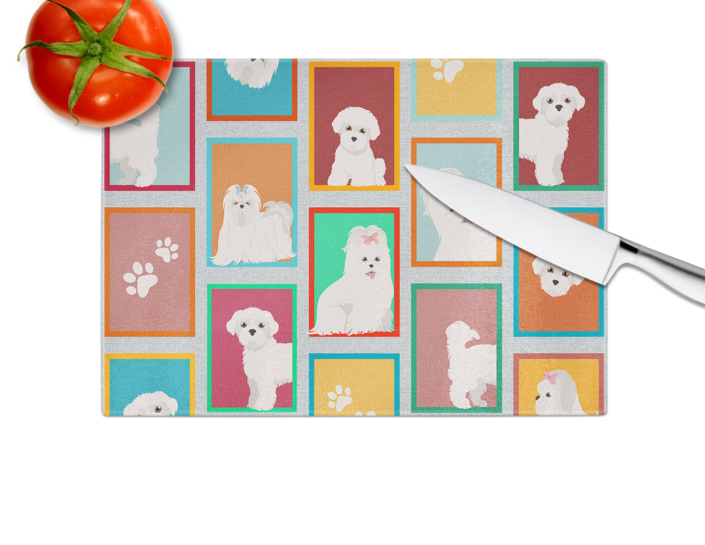 Lots of Maltese Cutting Board Tempered Glass Kitchen Cutting Surface, Heat Resistant Chopping, Non-Slip Feet, Food Prep & Serving