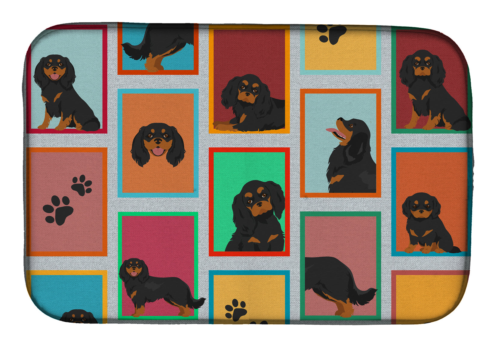 Lots of Black and Tan Cavalier King Charles Spaniel Dish Drying Mat Absorbent Dish Drying Mat Pad for Kitchen Counter Dish Drainer Mat for Countertop, 14 x 21", Multicolor
