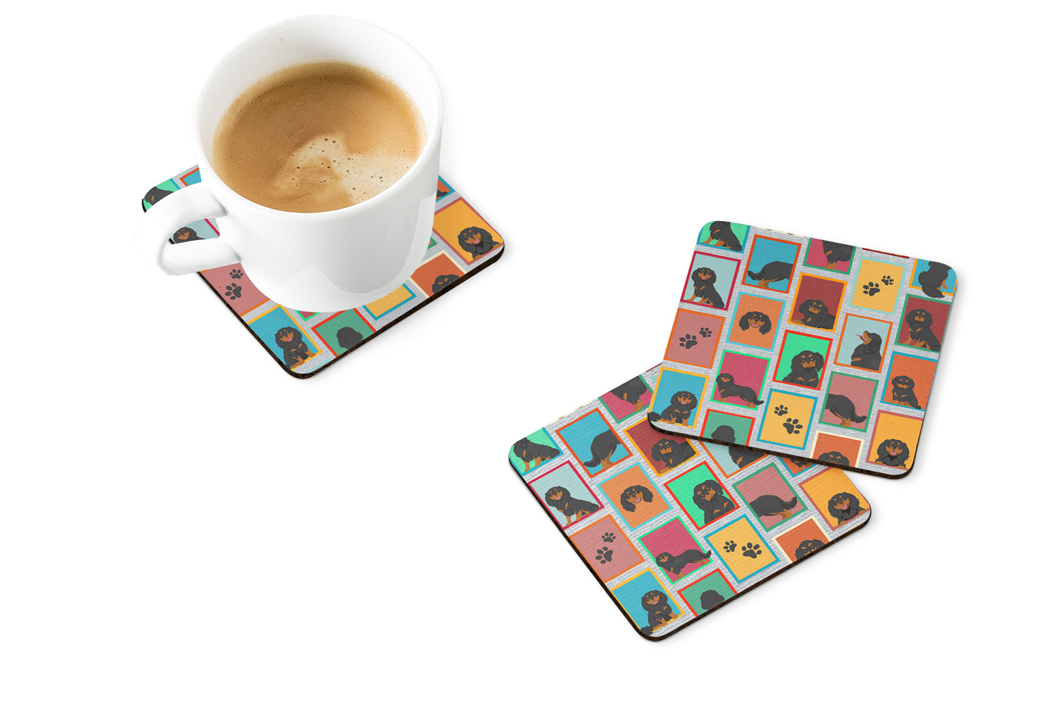 Lots of Black and Tan Cavalier King Charles Spaniel Foam Coasters Set of 4 Cup Coasters for Indoor Outdoor, Tabletop Protection, Anti Slip, Mouse pad Material