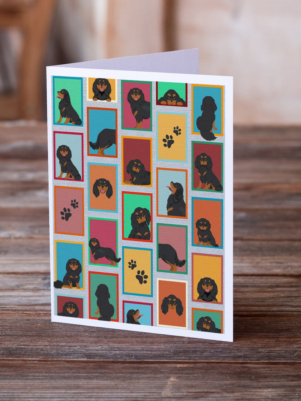 Lots of Black and Tan Cavalier King Charles Spaniel Greeting Cards Pack of 8 Blank Cards with Envelopes Whimsical A7 Size 5x7
