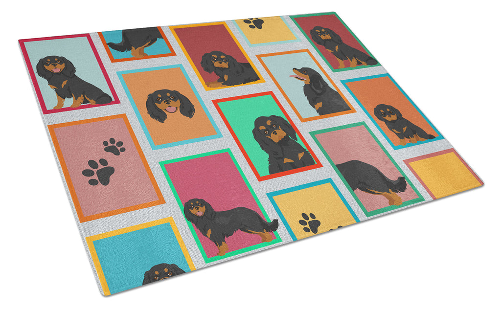 Lots of Black and Tan Cavalier King Charles Spaniel Cutting Board Tempered Glass Kitchen Cutting Surface, Heat Resistant Chopping, Non-Slip Feet, Food Prep & Serving