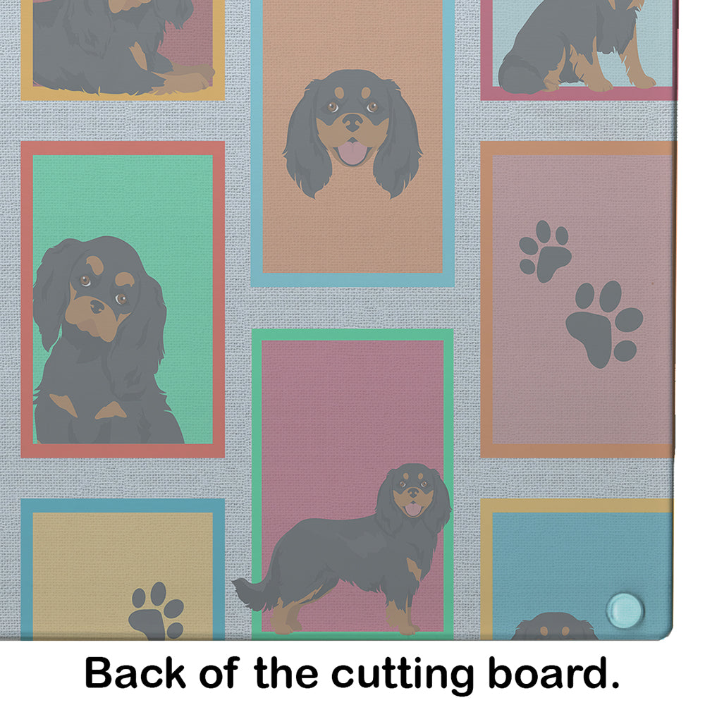 Lots of Black and Tan Cavalier King Charles Spaniel Cutting Board Tempered Glass Kitchen Cutting Surface, Heat Resistant Chopping, Non-Slip Feet, Food Prep & Serving