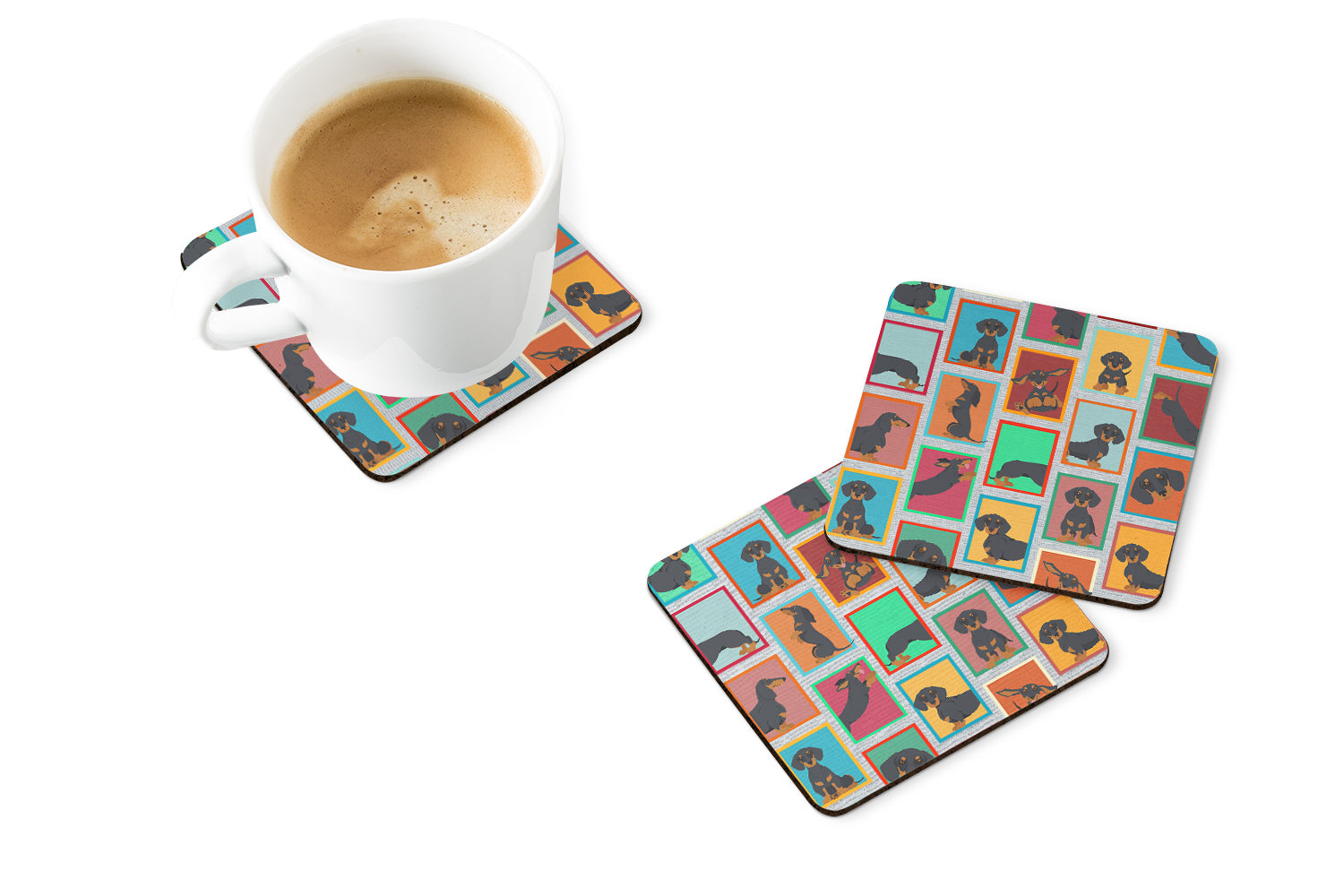 Lots of Black and Tan Dachshund Foam Coasters Set of 4 Cup Coasters for Indoor Outdoor, Tabletop Protection, Anti Slip, Mouse pad Material