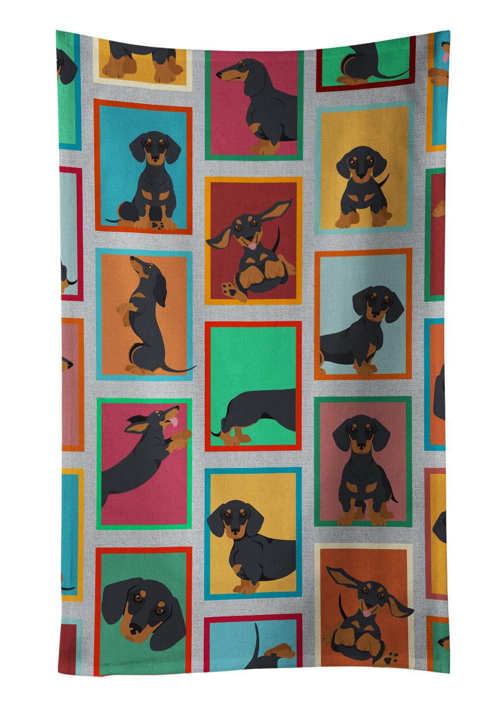 Lots of Black and Tan Dachshund Kitchen Towel Velour Plush Front and Cotton Loop Back Machine Washable