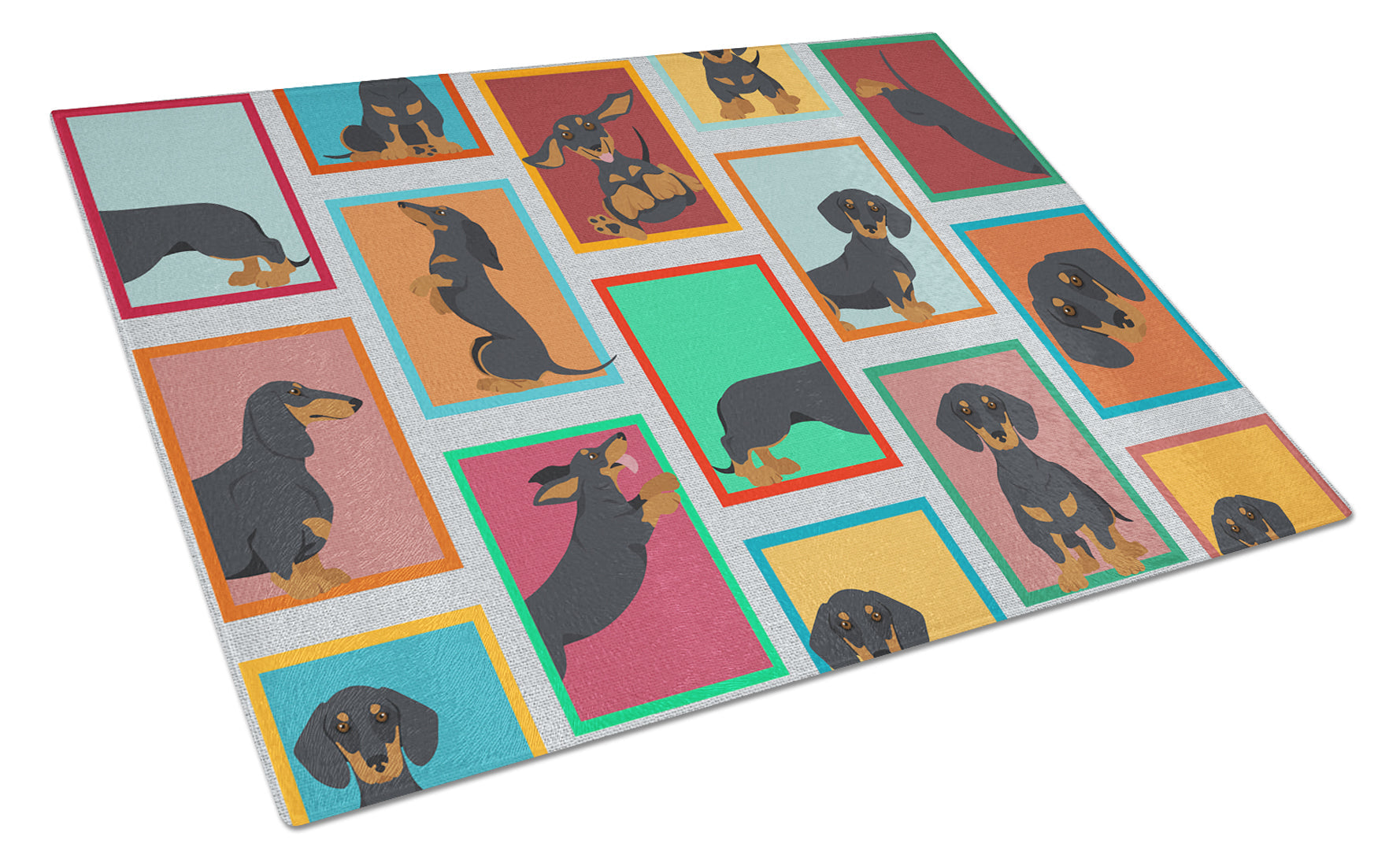 Lots of Black and Tan Dachshund Cutting Board Tempered Glass Kitchen Cutting Surface, Heat Resistant Chopping, Non-Slip Feet, Food Prep & Serving