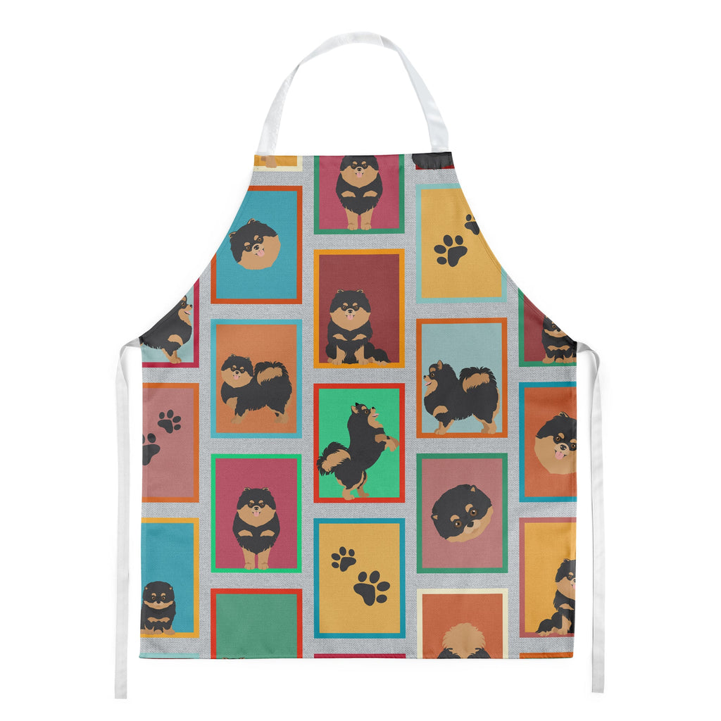 Lots of Black and Tan Pomeranian Apron Cooking Kitchen Server Baking Crafts Gardening for Adult Women Men, Unisex, Large, Multicolor