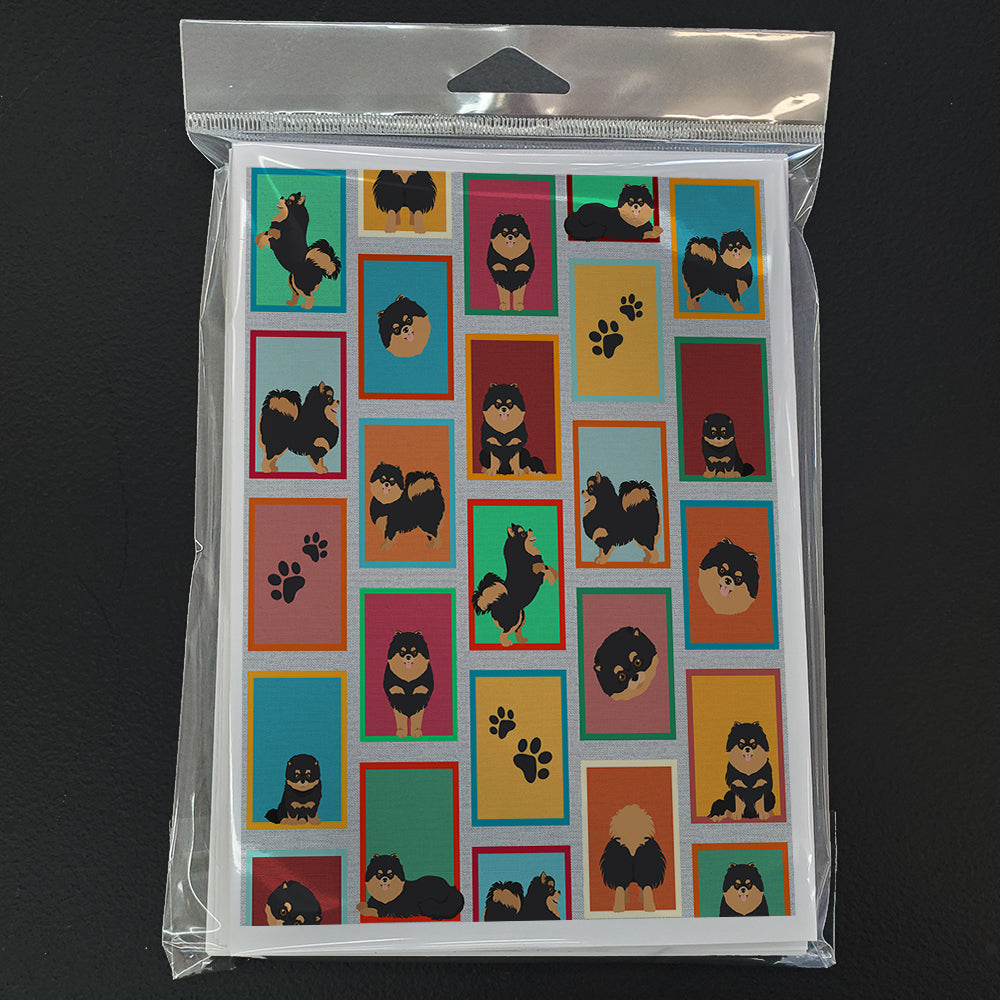 Lots of Black and Tan Pomeranian Greeting Cards Pack of 8 Blank Cards with Envelopes Whimsical A7 Size 5x7