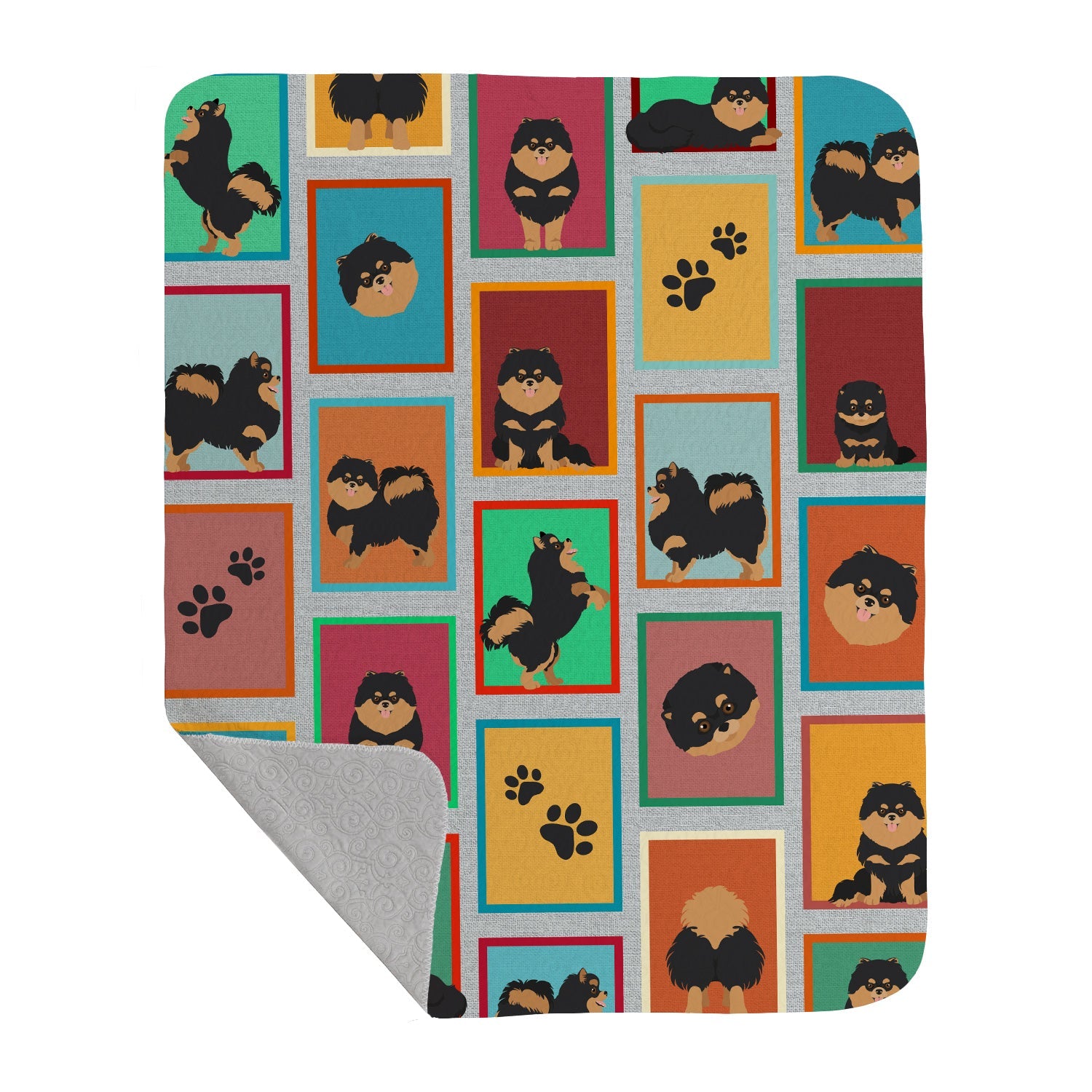 Lots of Black and Tan Pomeranian Quilted Blanket 50x60 Artwork Pattern Quilted Throw Blanket for Bed, Couch, Sofa, Soft and Lightweight