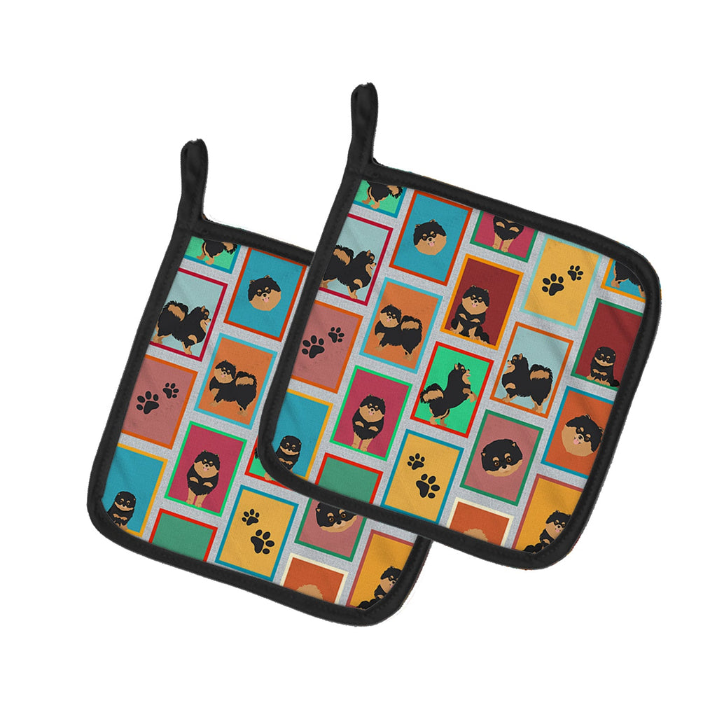 Lots of Black and Tan Pomeranian Pot Holder Set of 2 Heat Resistant Quilted Hot Pads 7.5 x 7.5 Inch, Insulated Kitchen Trivets for Cooking & Baking