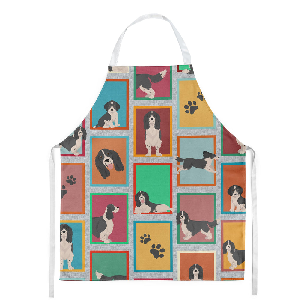 Lots of Black and White English Springer Spaniel Apron Cooking Kitchen Server Baking Crafts Gardening for Adult Women Men, Unisex, Large, Multicolor