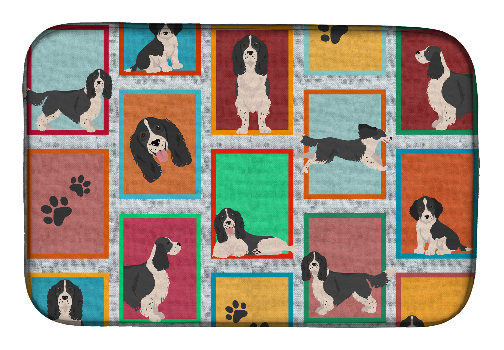 Lots of Black and White English Springer Spaniel Dish Drying Mat Absorbent Dish Drying Mat Pad for Kitchen Counter Dish Drainer Mat for Countertop, 14 x 21", Multicolor