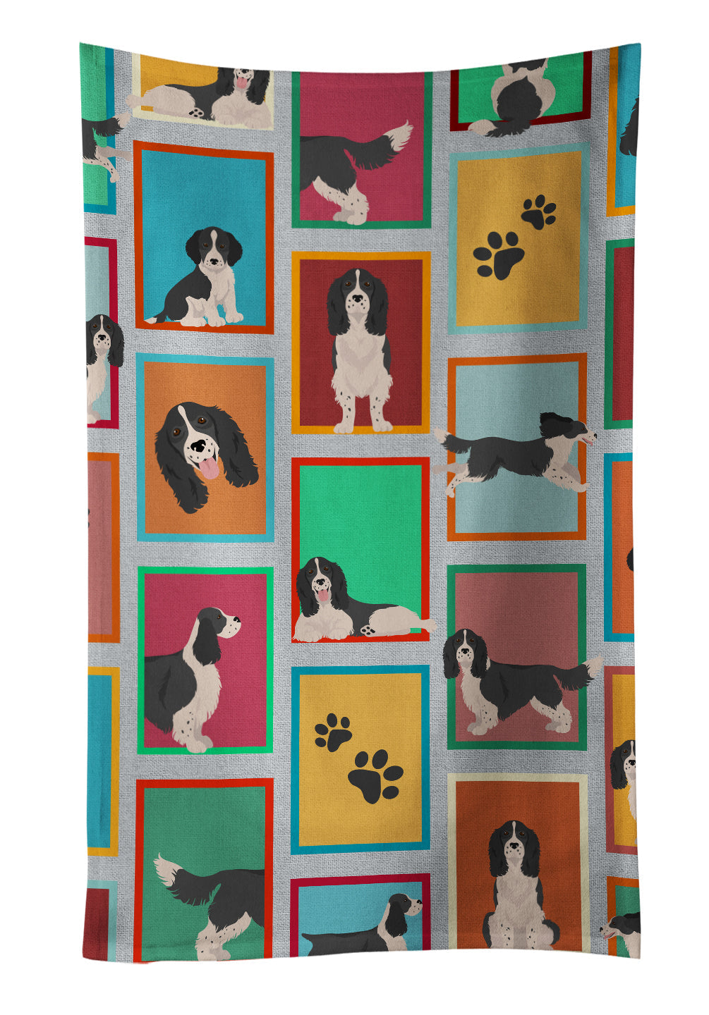 Lots of Black and White English Springer Spaniel Kitchen Towel Velour Plush Front and Cotton Loop Back Machine Washable