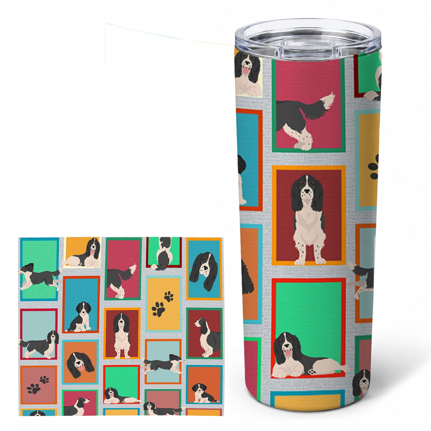 Lots of Black and White English Springer Spaniel Stainless Steel Skinny Tumbler 20 oz Vacuum Double Walled Reusable Insulated Travel Cup