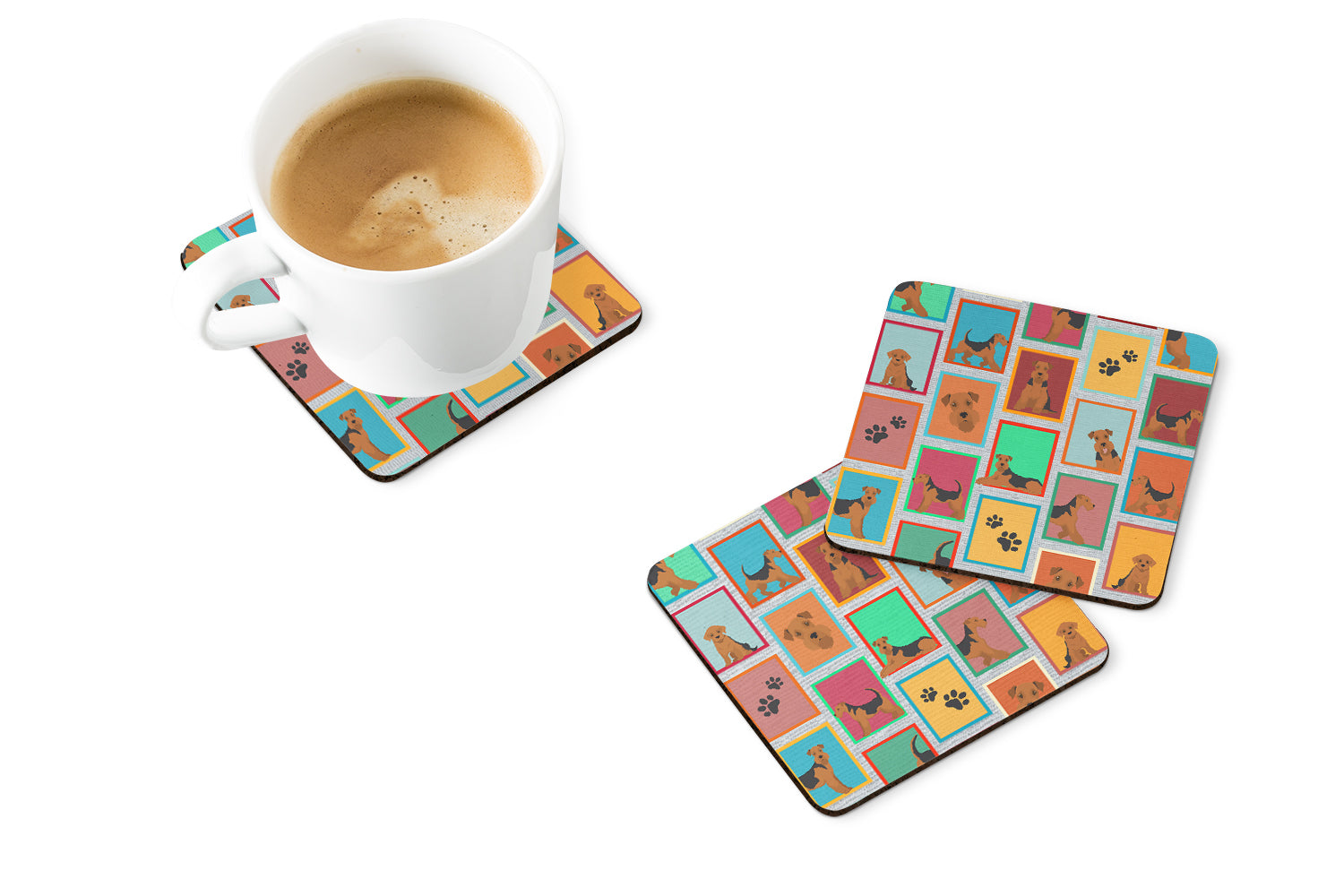 Lots of Airedale Terrier Foam Coasters Set of 4 Cup Coasters for Indoor Outdoor, Tabletop Protection, Anti Slip, Mouse pad Material