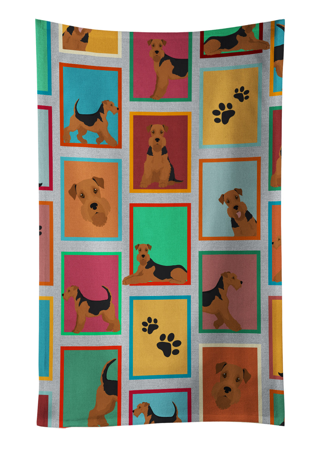 Lots of Airedale Terrier Kitchen Towel Velour Plush Front and Cotton Loop Back Machine Washable
