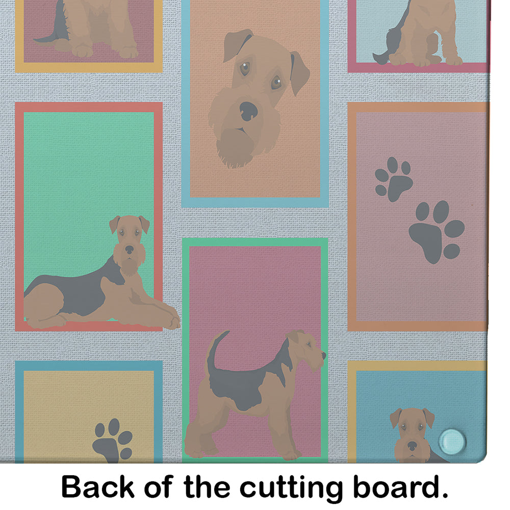 Lots of Airedale Terrier Cutting Board Tempered Glass Kitchen Cutting Surface, Heat Resistant Chopping, Non-Slip Feet, Food Prep & Serving