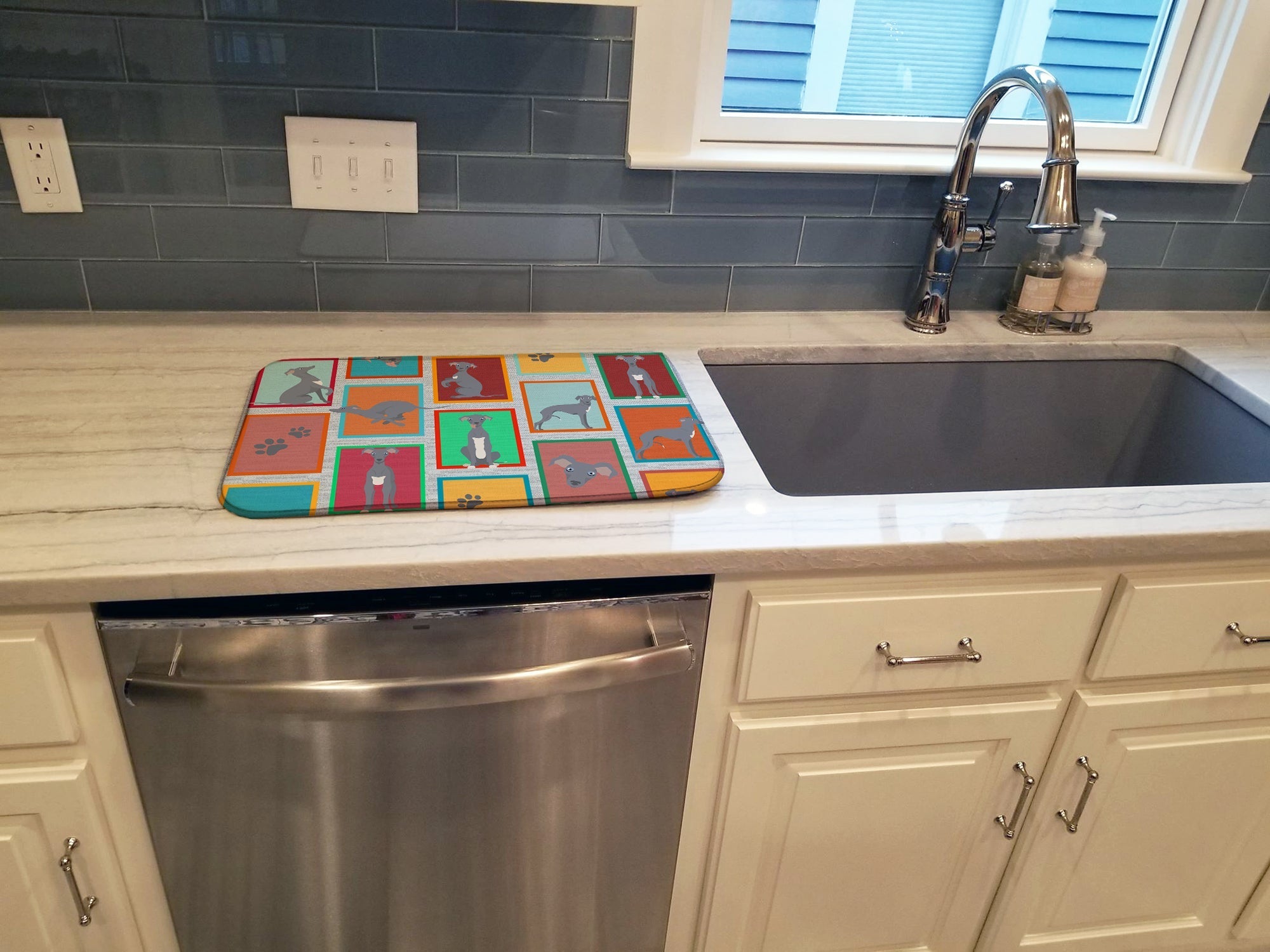 Lots of Italian Greyhound Dish Drying Mat Absorbent Dish Drying Mat Pad for Kitchen Counter Dish Drainer Mat for Countertop, 14 x 21", Multicolor