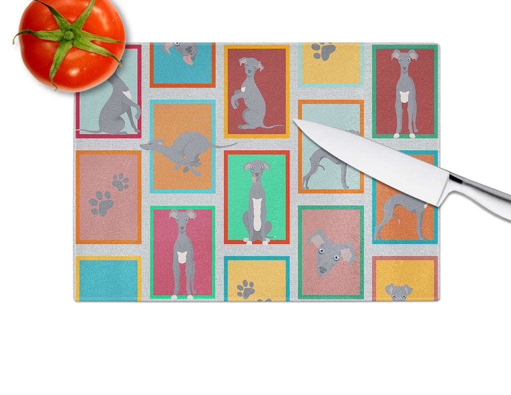 Lots of Italian Greyhound Cutting Board Tempered Glass Kitchen Cutting Surface, Heat Resistant Chopping, Non-Slip Feet, Food Prep & Serving
