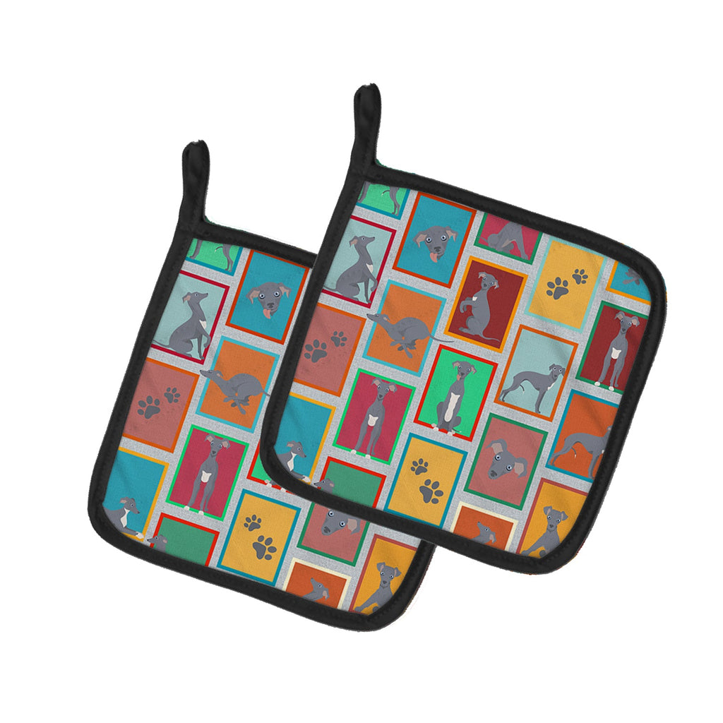 Lots of Italian Greyhound Pot Holder Set of 2 Heat Resistant Quilted Hot Pads 7.5 x 7.5 Inch, Insulated Kitchen Trivets for Cooking & Baking