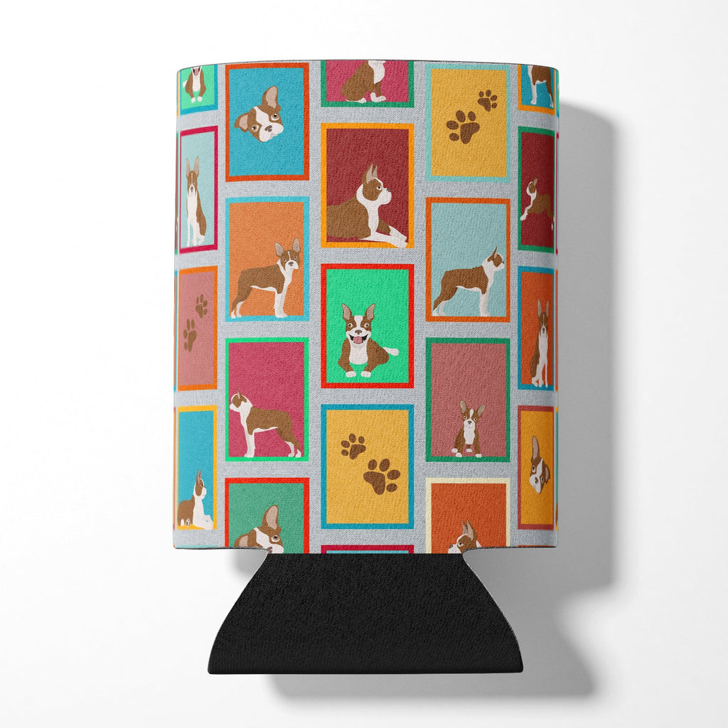 Lots of Red Boston Terrier Can or Bottle Hugger Cooler Sleeve for Standard 12 oz Cans, Insulated Foam Beer & Soda Can Hugger Reusable