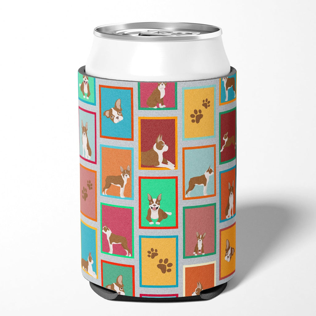 Lots of Red Boston Terrier Can or Bottle Hugger Cooler Sleeve for Standard 12 oz Cans, Insulated Foam Beer & Soda Can Hugger Reusable