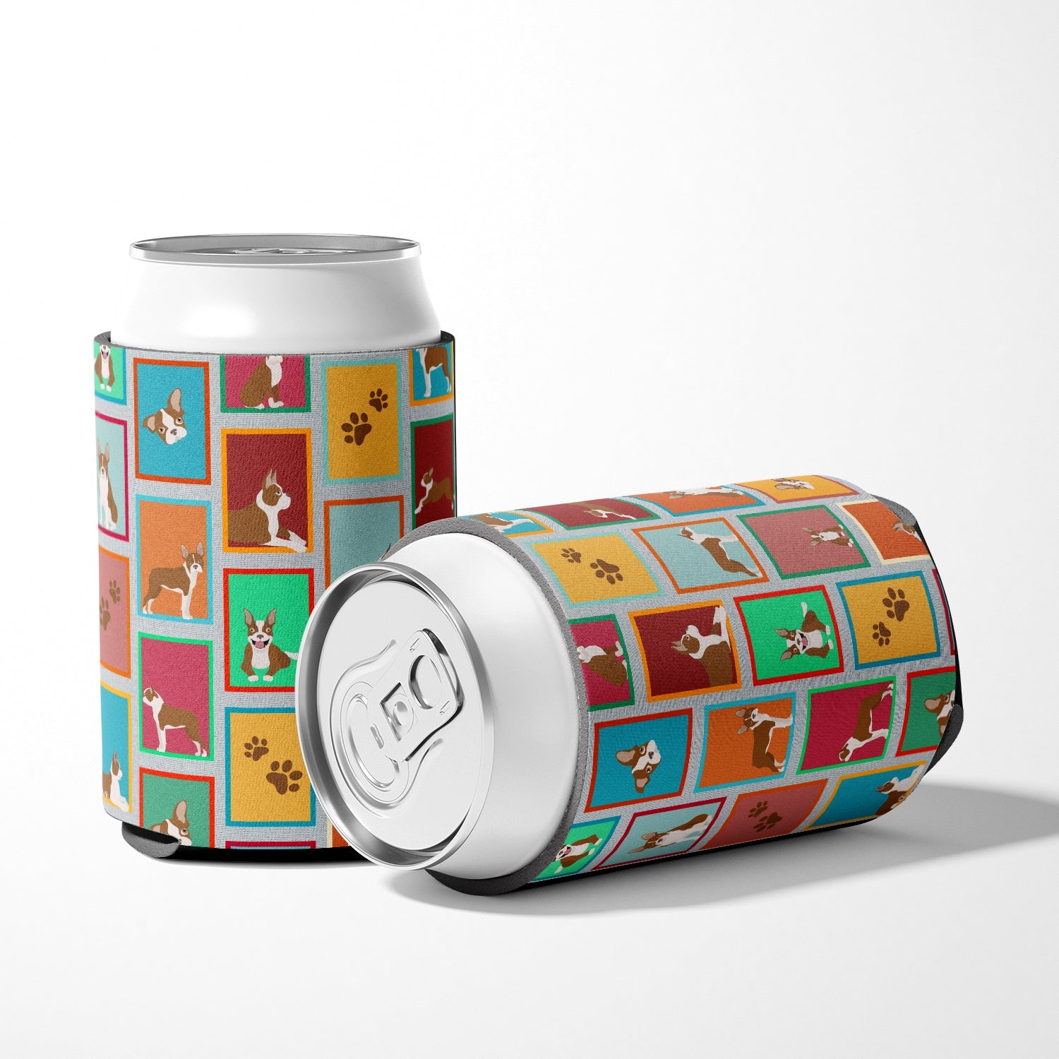 Lots of Red Boston Terrier Can or Bottle Hugger Cooler Sleeve for Standard 12 oz Cans, Insulated Foam Beer & Soda Can Hugger Reusable