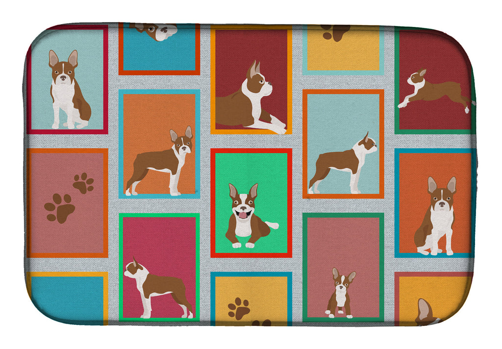 Lots of Red Boston Terrier Dish Drying Mat Absorbent Dish Drying Mat Pad for Kitchen Counter Dish Drainer Mat for Countertop, 14 x 21", Multicolor