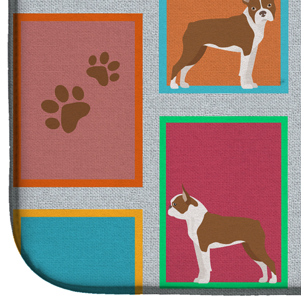 Lots of Red Boston Terrier Dish Drying Mat Absorbent Dish Drying Mat Pad for Kitchen Counter Dish Drainer Mat for Countertop, 14 x 21", Multicolor