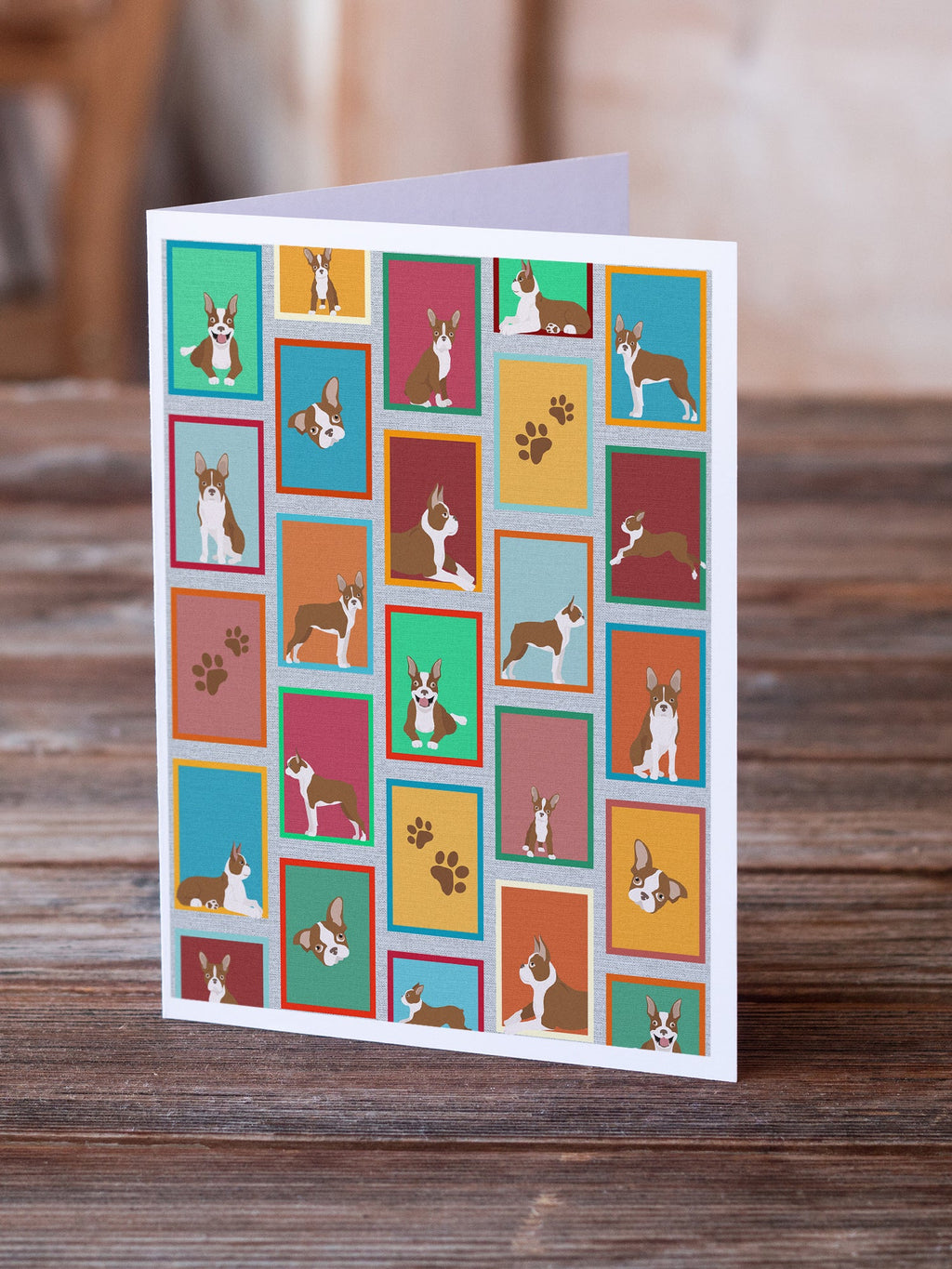 Lots of Red Boston Terrier Greeting Cards Pack of 8 Blank Cards with Envelopes Whimsical A7 Size 5x7