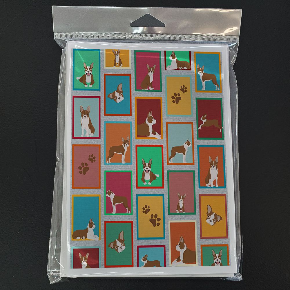 Lots of Red Boston Terrier Greeting Cards Pack of 8 Blank Cards with Envelopes Whimsical A7 Size 5x7
