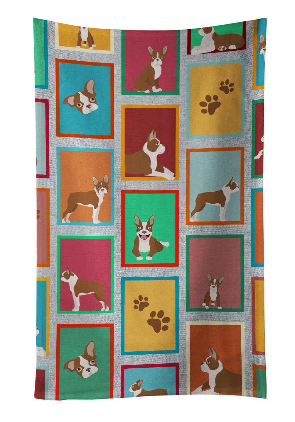 Lots of Red Boston Terrier Kitchen Towel Velour Plush Front and Cotton Loop Back Machine Washable