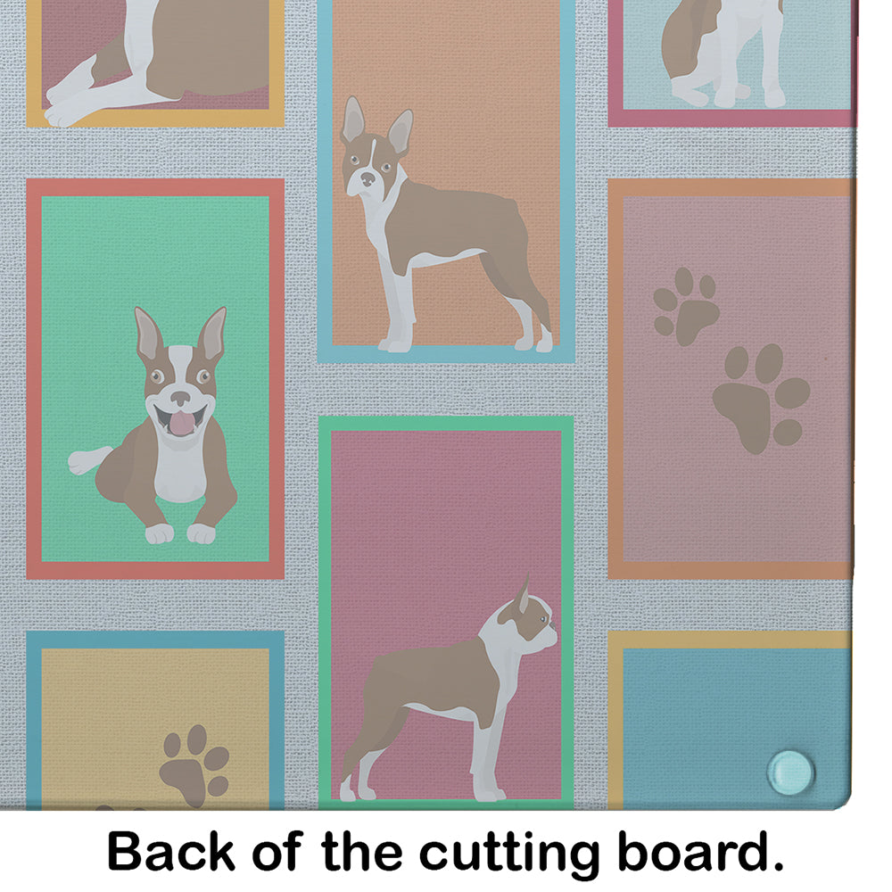 Lots of Red Boston Terrier Cutting Board Tempered Glass Kitchen Cutting Surface, Heat Resistant Chopping, Non-Slip Feet, Food Prep & Serving