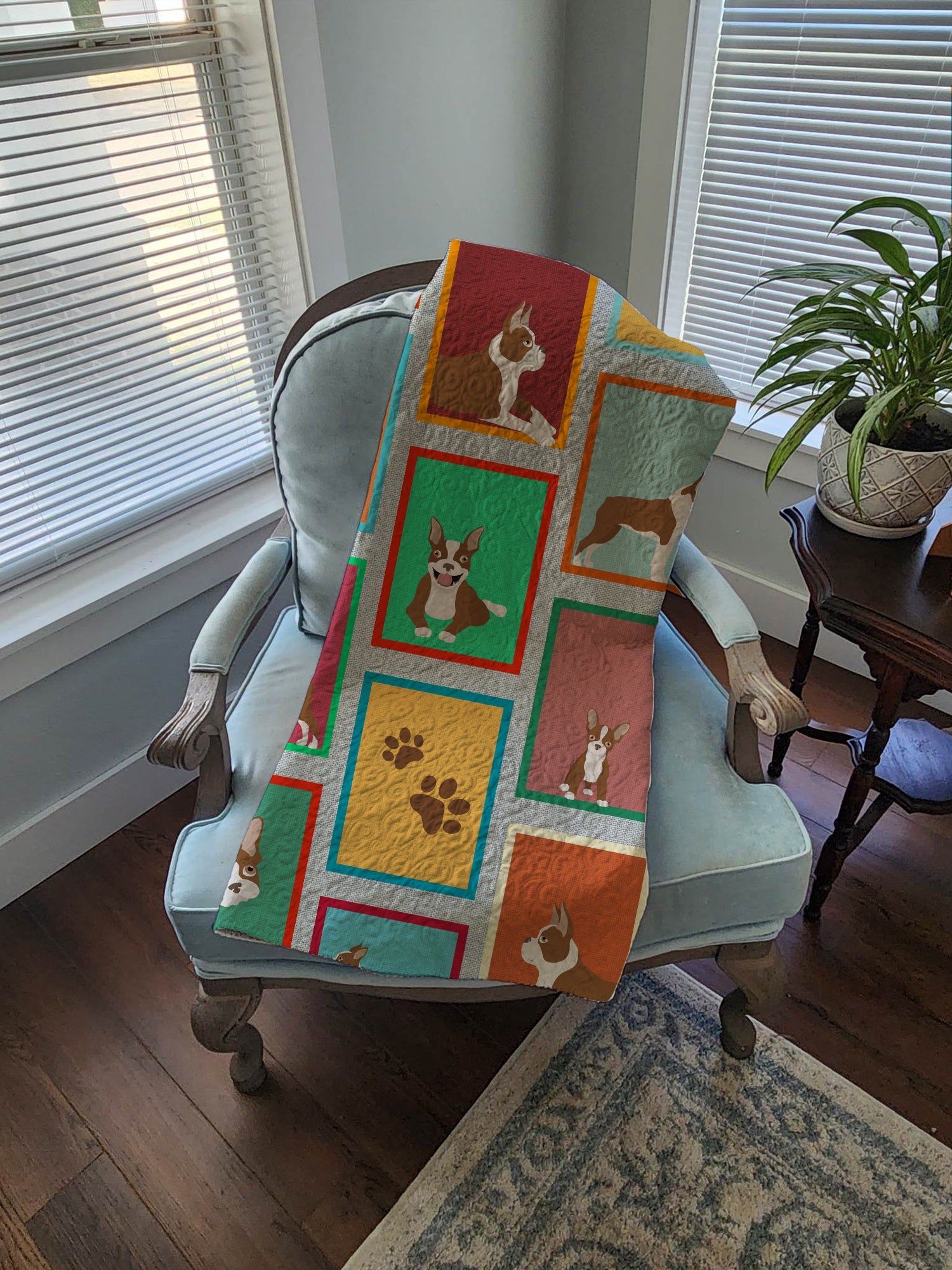 Lots of Red Boston Terrier Quilted Blanket 50x60 Artwork Pattern Quilted Throw Blanket for Bed, Couch, Sofa, Soft and Lightweight