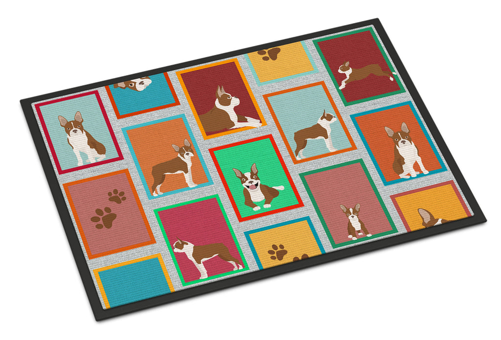 Lots of Red Boston Terrier Doormat Indoor Outdoor 18H X 27W Front Door Mat Rugs for Entryway, Non Slip Washable